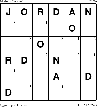 The grouppuzzles.com Medium Jordan puzzle for  with the first 3 steps marked