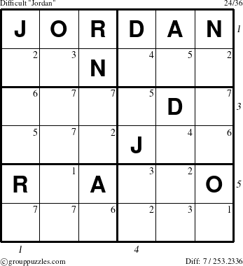 The grouppuzzles.com Difficult Jordan puzzle for  with all 7 steps marked
