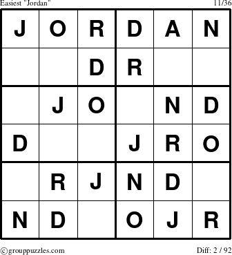 The grouppuzzles.com Easiest Jordan puzzle for 