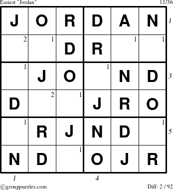 The grouppuzzles.com Easiest Jordan puzzle for  with all 2 steps marked