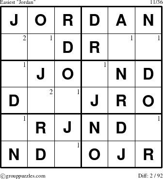 The grouppuzzles.com Easiest Jordan puzzle for  with the first 2 steps marked