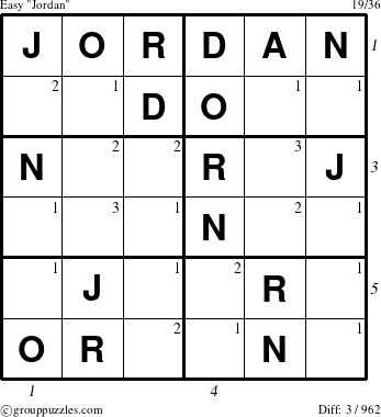 The grouppuzzles.com Easy Jordan puzzle for  with all 3 steps marked