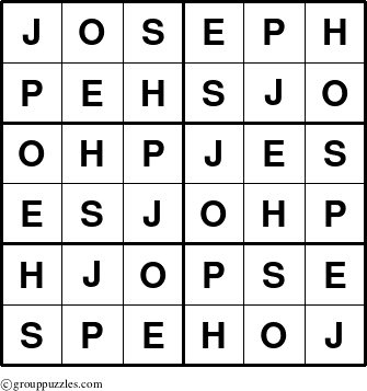 The grouppuzzles.com Answer grid for the Joseph puzzle for 