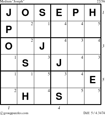 The grouppuzzles.com Medium Joseph puzzle for  with all 5 steps marked