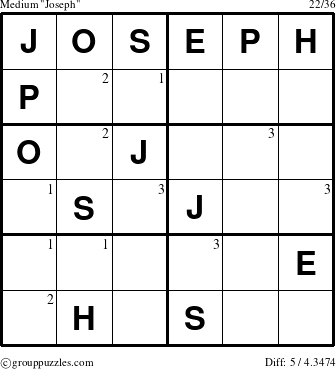 The grouppuzzles.com Medium Joseph puzzle for  with the first 3 steps marked