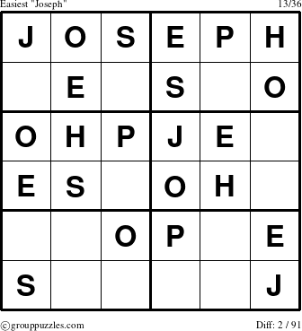 The grouppuzzles.com Easiest Joseph puzzle for 