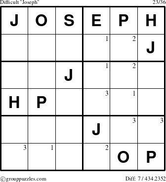 The grouppuzzles.com Difficult Joseph puzzle for  with the first 3 steps marked