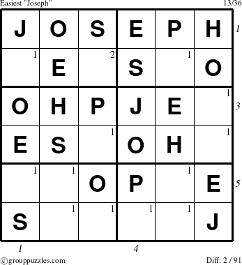 The grouppuzzles.com Easiest Joseph puzzle for  with all 2 steps marked