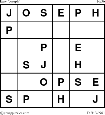 The grouppuzzles.com Easy Joseph puzzle for 