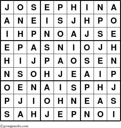 The grouppuzzles.com Answer grid for the Josephina puzzle for 