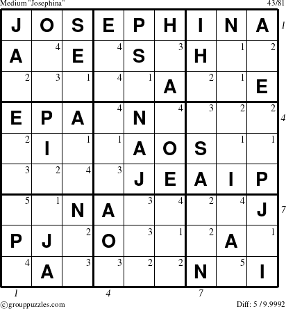 The grouppuzzles.com Medium Josephina puzzle for  with all 5 steps marked