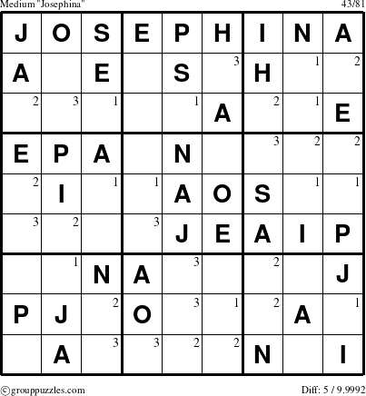 The grouppuzzles.com Medium Josephina puzzle for  with the first 3 steps marked
