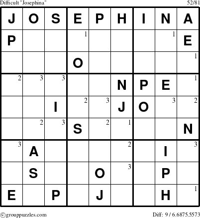 The grouppuzzles.com Difficult Josephina puzzle for  with the first 3 steps marked