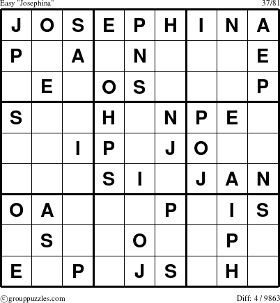 The grouppuzzles.com Easy Josephina puzzle for 