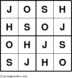 The grouppuzzles.com Answer grid for the Josh puzzle for 
