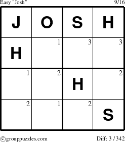 The grouppuzzles.com Easy Josh puzzle for  with the first 3 steps marked
