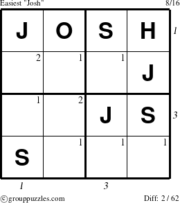 The grouppuzzles.com Easiest Josh puzzle for  with all 2 steps marked