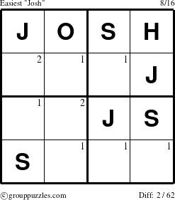 The grouppuzzles.com Easiest Josh puzzle for  with the first 2 steps marked