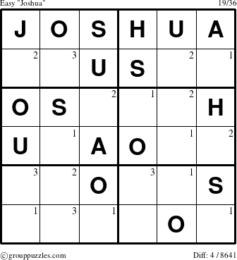 The grouppuzzles.com Easy Joshua puzzle for  with the first 3 steps marked