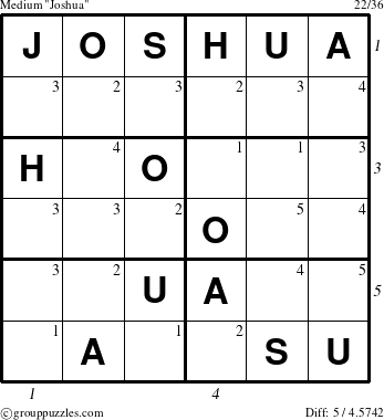 The grouppuzzles.com Medium Joshua puzzle for  with all 5 steps marked