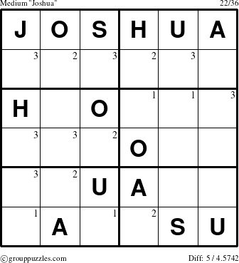 The grouppuzzles.com Medium Joshua puzzle for  with the first 3 steps marked