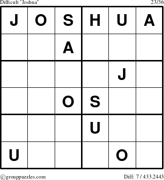 The grouppuzzles.com Difficult Joshua puzzle for 