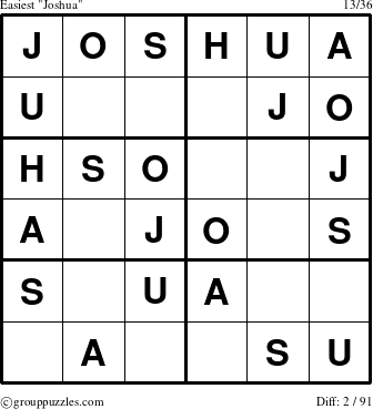 The grouppuzzles.com Easiest Joshua puzzle for 