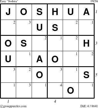 The grouppuzzles.com Easy Joshua puzzle for  with all 4 steps marked