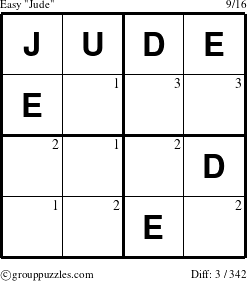 The grouppuzzles.com Easy Jude puzzle for  with the first 3 steps marked