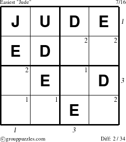 The grouppuzzles.com Easiest Jude puzzle for  with all 2 steps marked