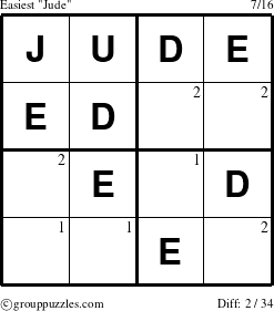 The grouppuzzles.com Easiest Jude puzzle for  with the first 2 steps marked