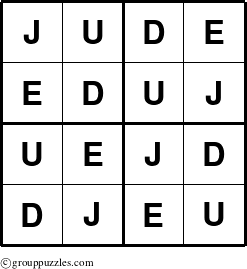 The grouppuzzles.com Answer grid for the Jude puzzle for 