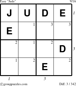 The grouppuzzles.com Easy Jude puzzle for  with all 3 steps marked