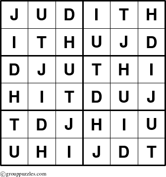 The grouppuzzles.com Answer grid for the Judith puzzle for 