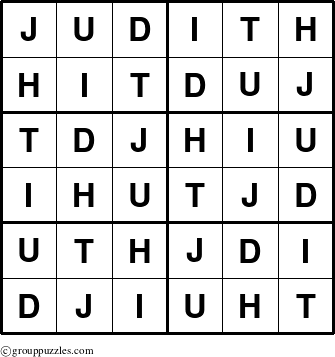 The grouppuzzles.com Answer grid for the Judith puzzle for 