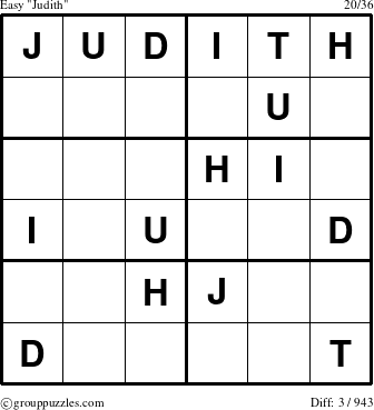 The grouppuzzles.com Easy Judith puzzle for 
