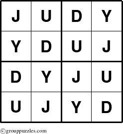 The grouppuzzles.com Answer grid for the Judy puzzle for 