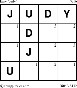 The grouppuzzles.com Easy Judy puzzle for  with the first 3 steps marked