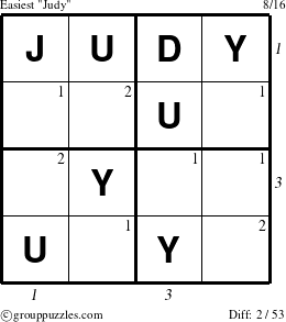 The grouppuzzles.com Easiest Judy puzzle for  with all 2 steps marked