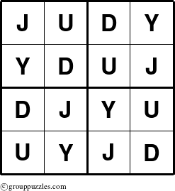 The grouppuzzles.com Answer grid for the Judy puzzle for 