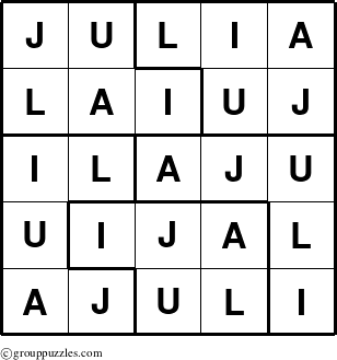 The grouppuzzles.com Answer grid for the Julia puzzle for 