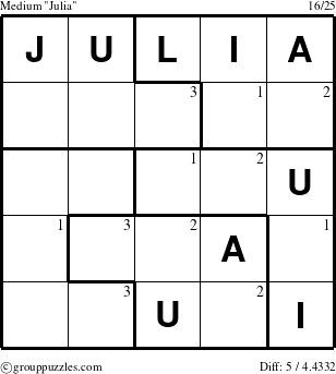 The grouppuzzles.com Medium Julia puzzle for  with the first 3 steps marked
