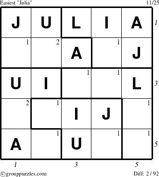 The grouppuzzles.com Easiest Julia puzzle for  with all 2 steps marked