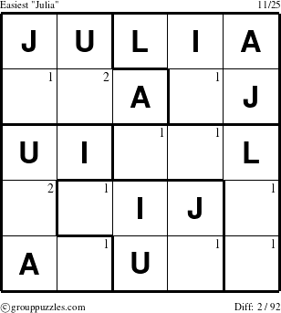 The grouppuzzles.com Easiest Julia puzzle for  with the first 2 steps marked