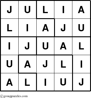 The grouppuzzles.com Answer grid for the Julia puzzle for 
