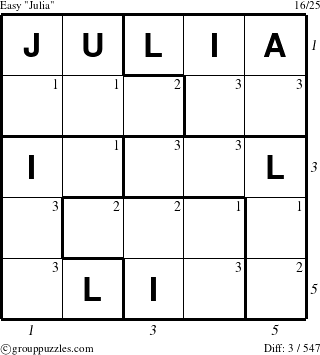 The grouppuzzles.com Easy Julia puzzle for  with all 3 steps marked