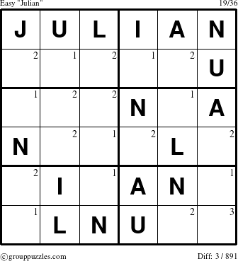 The grouppuzzles.com Easy Julian puzzle for  with the first 3 steps marked