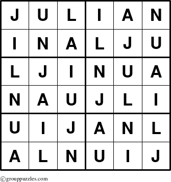The grouppuzzles.com Answer grid for the Julian puzzle for 