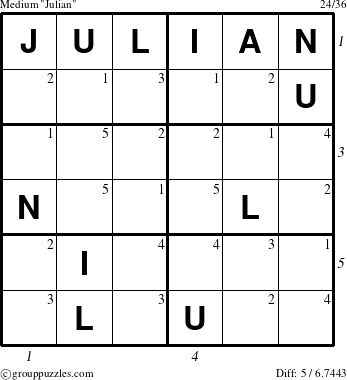 The grouppuzzles.com Medium Julian puzzle for  with all 5 steps marked