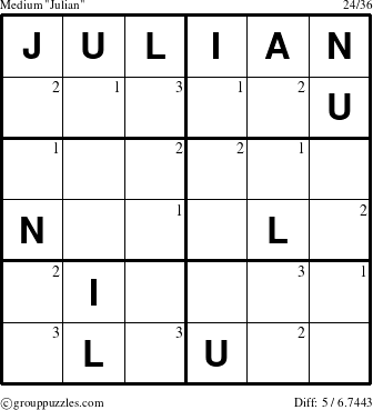 The grouppuzzles.com Medium Julian puzzle for  with the first 3 steps marked